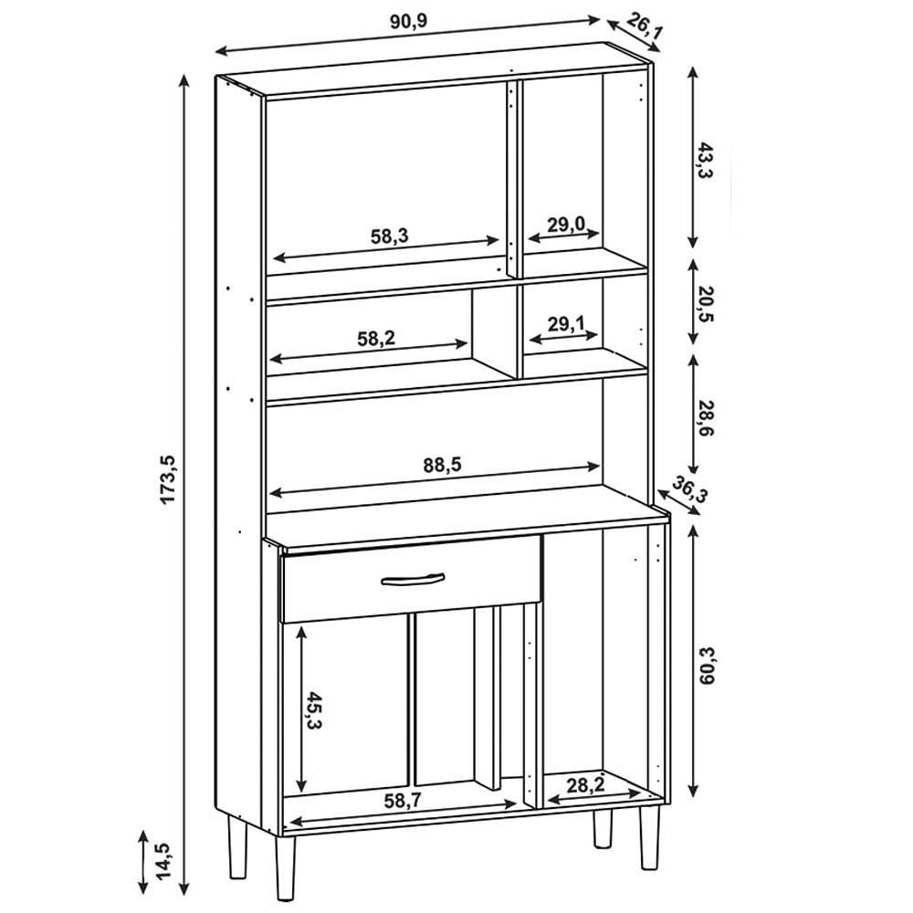 Armário de Cozinha Compacta 90cm Bruna K02 Freijó/Supremo - Mpozenato