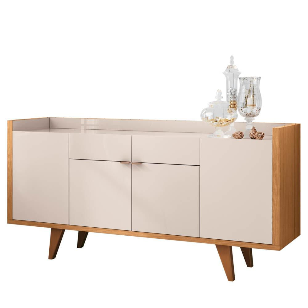 Balcão Aparador Buffet Sinfonia H01 4 Portas Off White/Cinamomo - Mpozenato