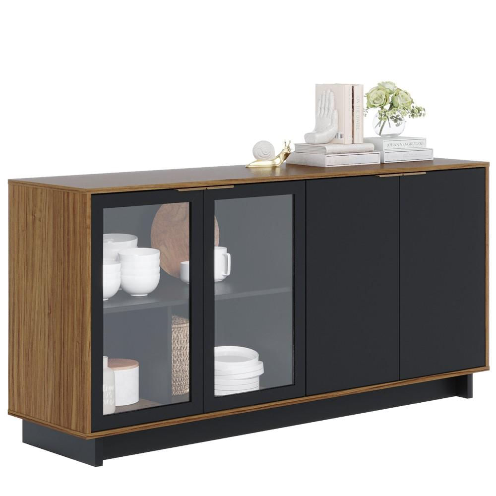 Balcão Aparador Buffet Vicky C05 Noce Milano/Preto Fosco - Mpozenato