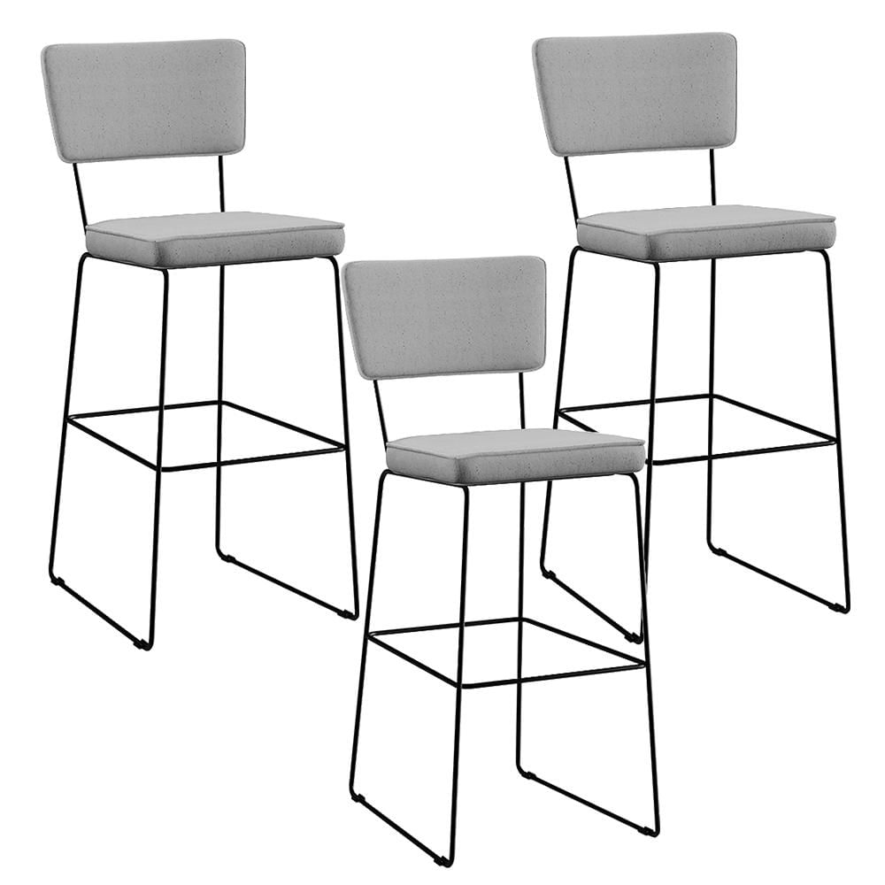 Kit 03 Banquetas Alta Para Cozinha Sala De Jantar Base Aço Fixa Allana L02 Linho Cinza - Lyam Decor