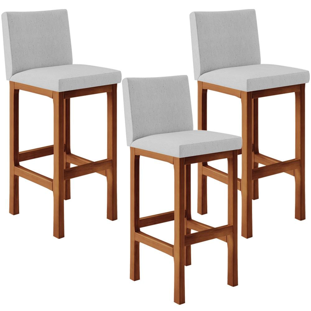 Kit 03 Banquetas Altas Para Cozinha Sala De Jantar Fixa Alya L02 Linho Cinza - Lyam Decor