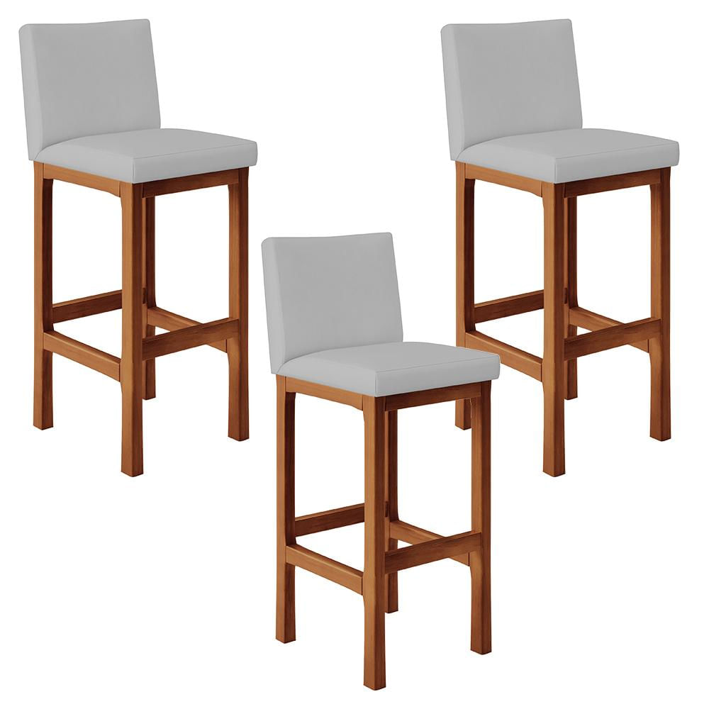 Kit 03 Banquetas Altas Para Cozinha Sala De Jantar Fixa Alya L02 Suede Cinza - Lyam Decor