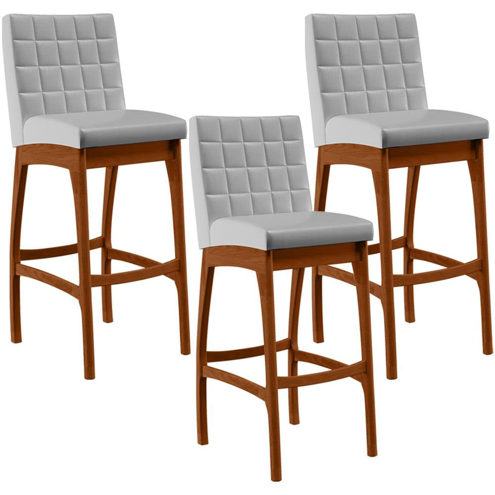 Kit 03 Banquetas Altas Para Cozinha Sala de Jantar Fixa Mila L02 Facto Cinza Metalizado - Lyam Decor