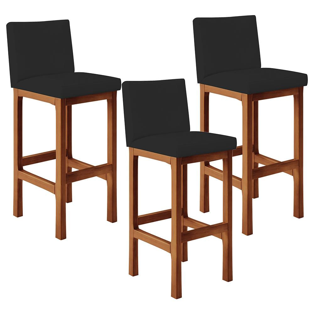 Kit 03 Banquetas Altas Para Cozinha Sala De Jantar Fixa Alya L02 Suede Preto - Lyam Decor