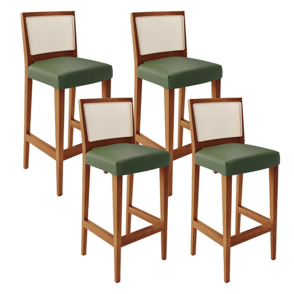 Kit 04 Banquetas Alta Para Cozinha Encosto em Tela Branco Zion L02 Facto Verde Musgo - Lyam Decor