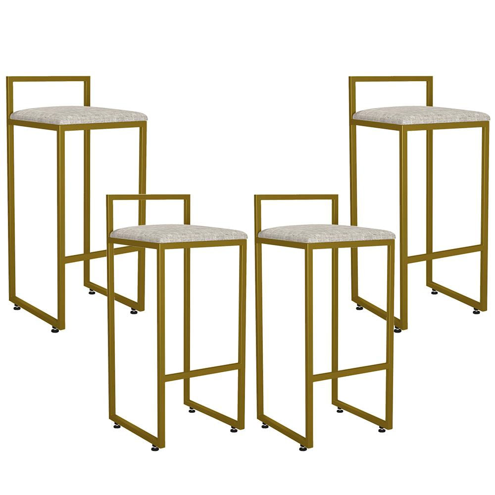 Kit 04 Banquetas Alta Para Cozinha Sala De Jantar Hanna L02 Dourado Linho Bege - Lyam Decor