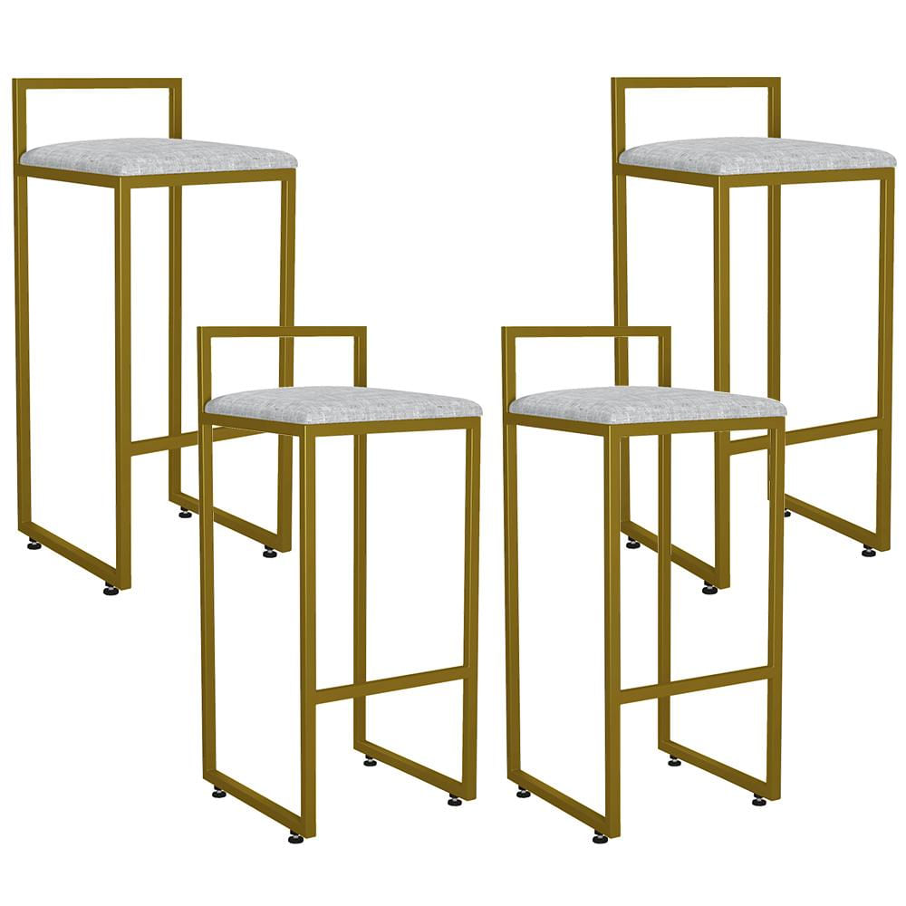 Kit 04 Banquetas Alta Para Cozinha Sala De Jantar Hanna L02 Dourado Linho Cru - Lyam Decor