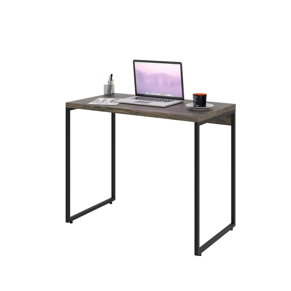 Kit 02 Mesas Para Escritório e Home Office Industrial Aspen 90 cm C01 Carvalho Dark - Lyam Decor