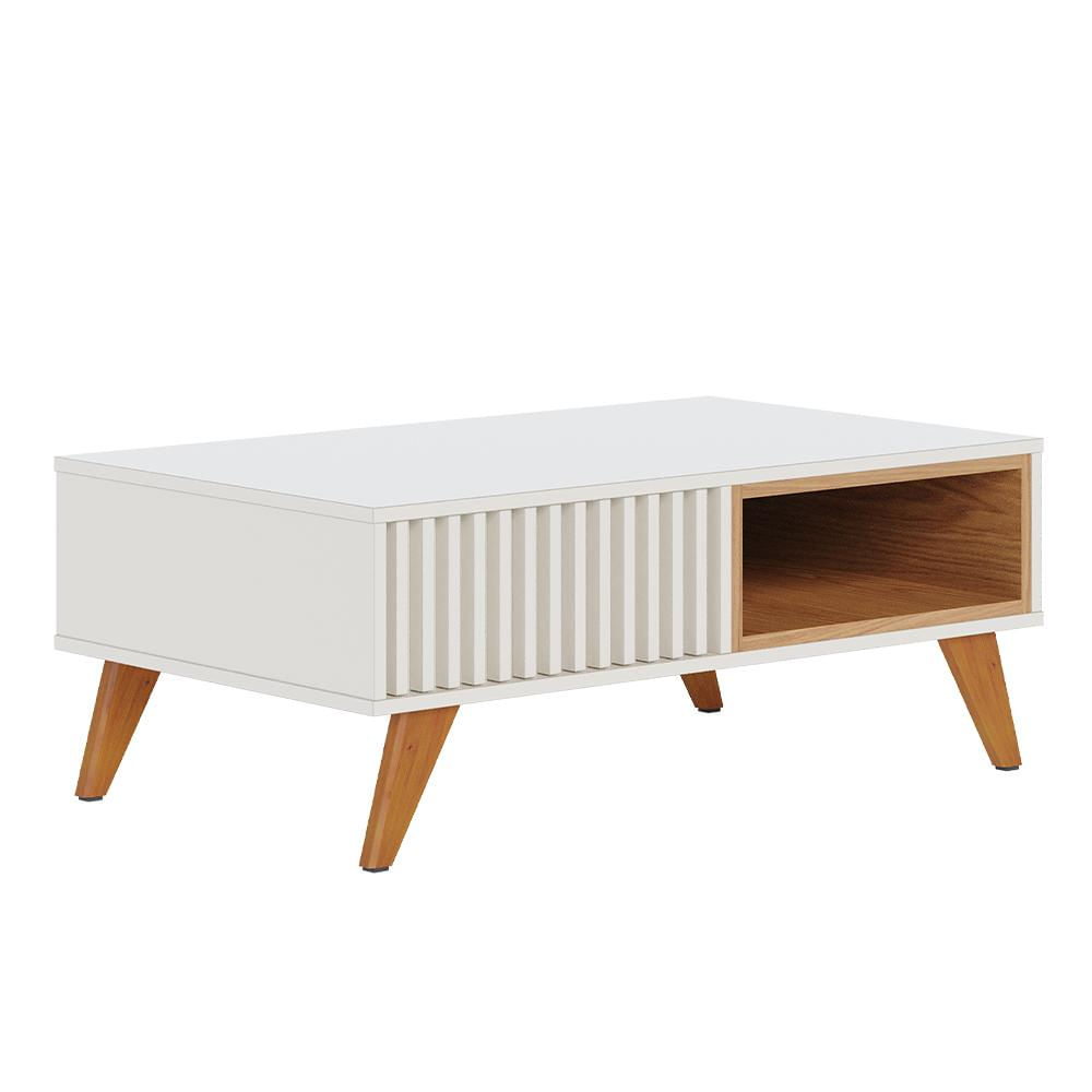 Mesa De Centro Para Sala De Estar 01 Nicho Delta C04 Freijó Off White - Lyam Decor