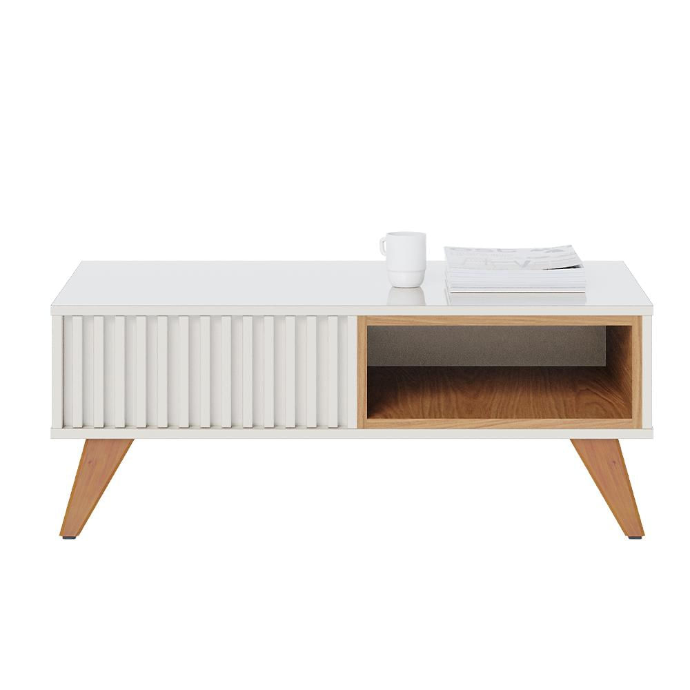 Mesa De Centro Para Sala De Estar 01 Nicho Delta C04 Freijó Off White - Lyam Decor