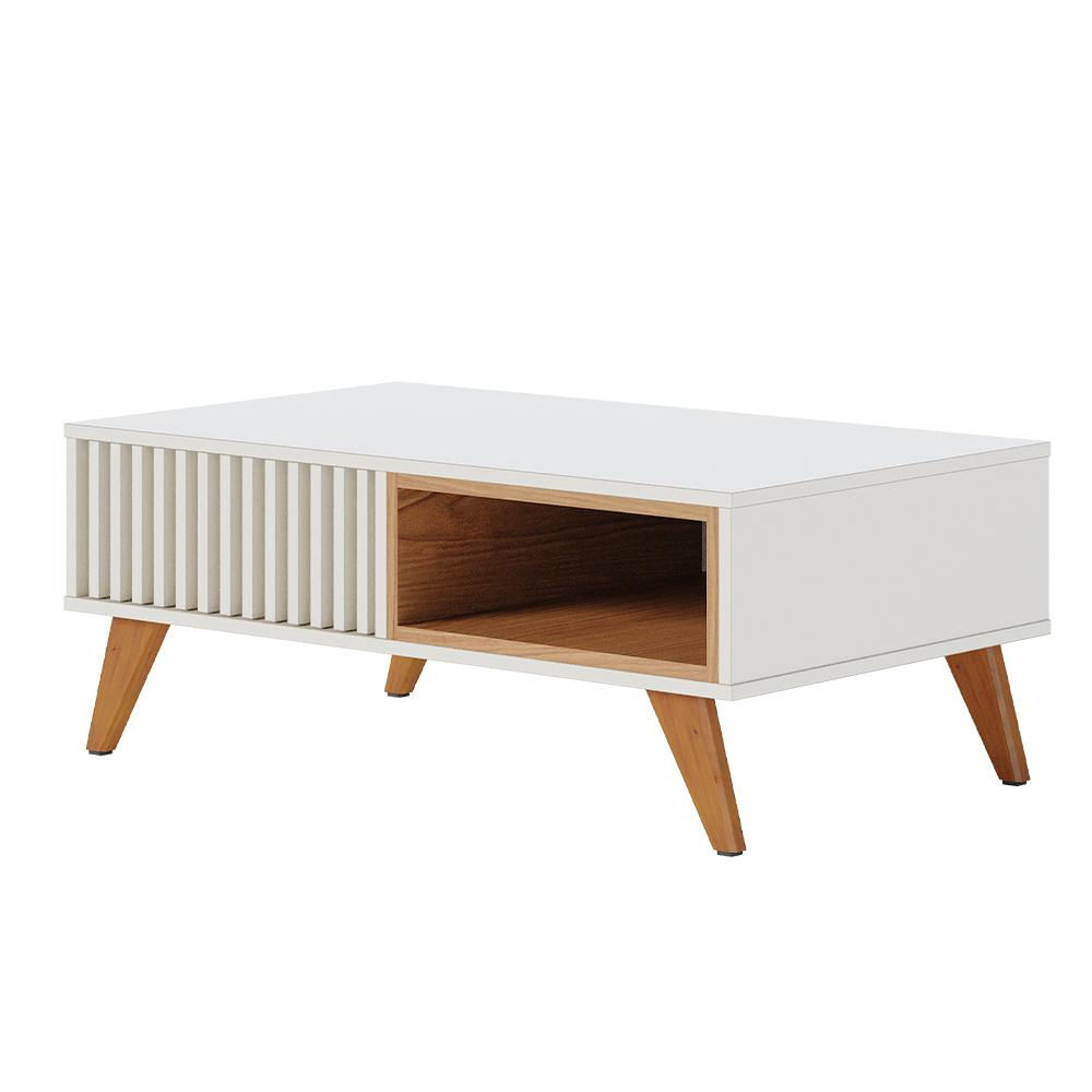 Mesa De Centro Para Sala De Estar 01 Nicho Delta C04 Freijó Off White - Lyam Decor