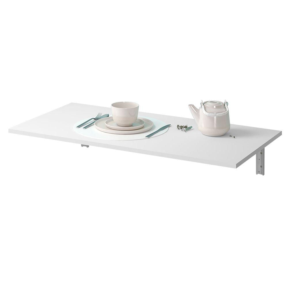 Mesa Dobrável de Parede Cozinha Escritório Slim L03 Suspensa 120x45 BP Branco Fosco - Lyam Decor