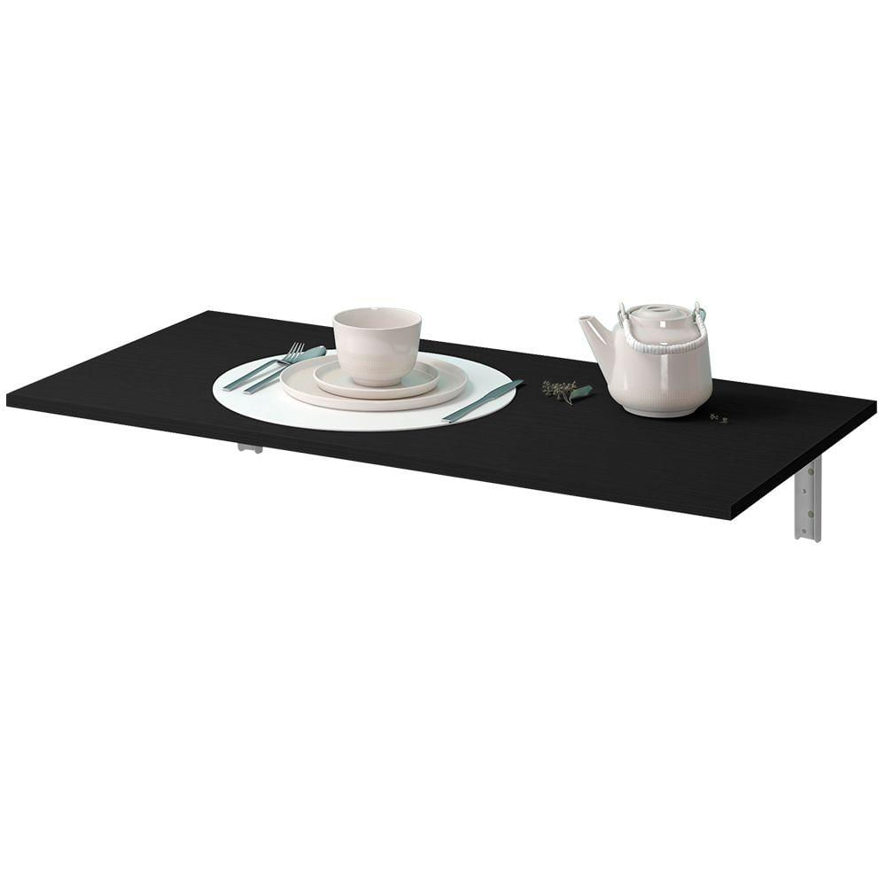 Mesa Dobrável de Parede Cozinha Escritório Slim L03 Suspensa 90x45 BP Preto Fosco - Lyam Decor