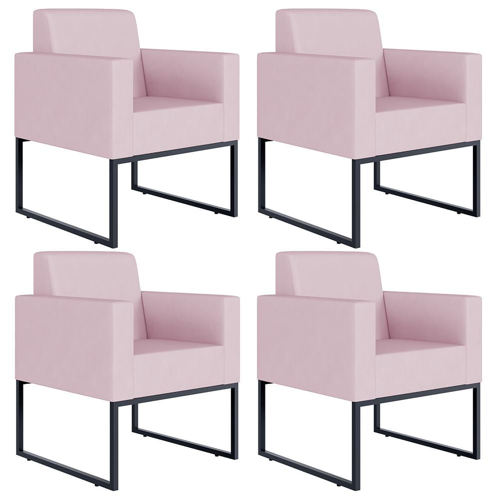 Kit 04 Poltronas Decorativas para Sala Recepção Base Fixa De Metal Helô L02 Suede Rosê - Lyam Decor