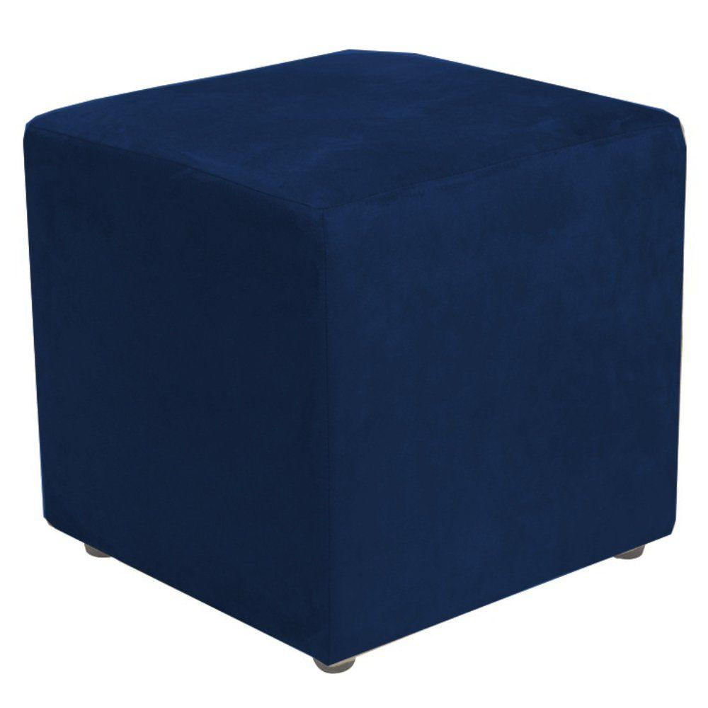 Puff Quadrado Decorativo L02 Suede Azul Marinho - Lyam Decor