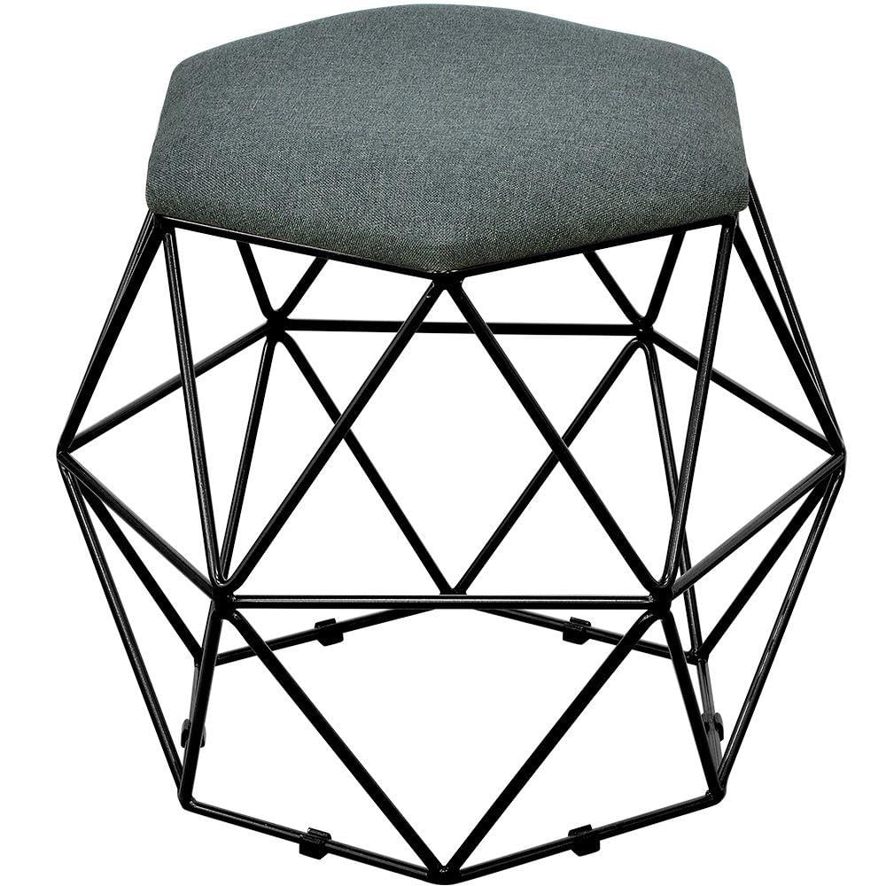 Puff Decorativo Aramado Preto Six L02 Linho Chumbo - Lyam Decor