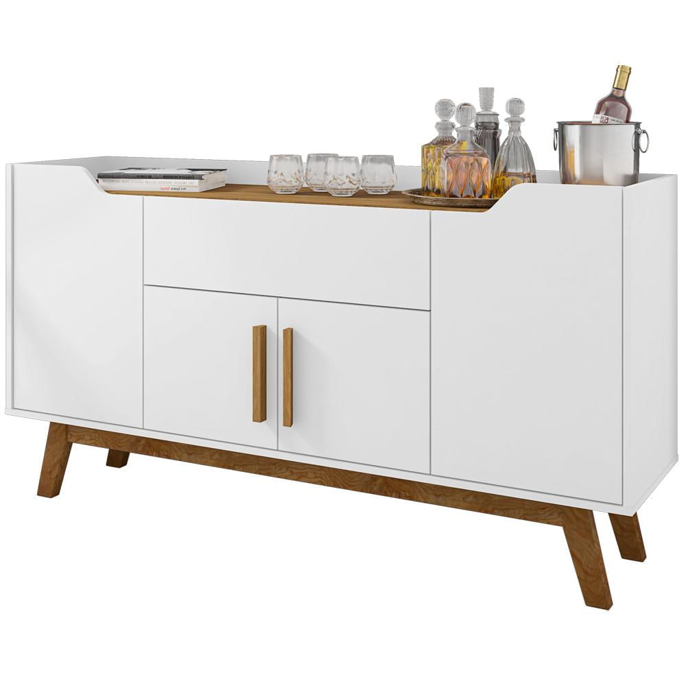 Aparador Buffet Sala de Jantar Future B02 Branco Cinamomo com Espelho Adnet 54 cm Preto - Lyam Decor