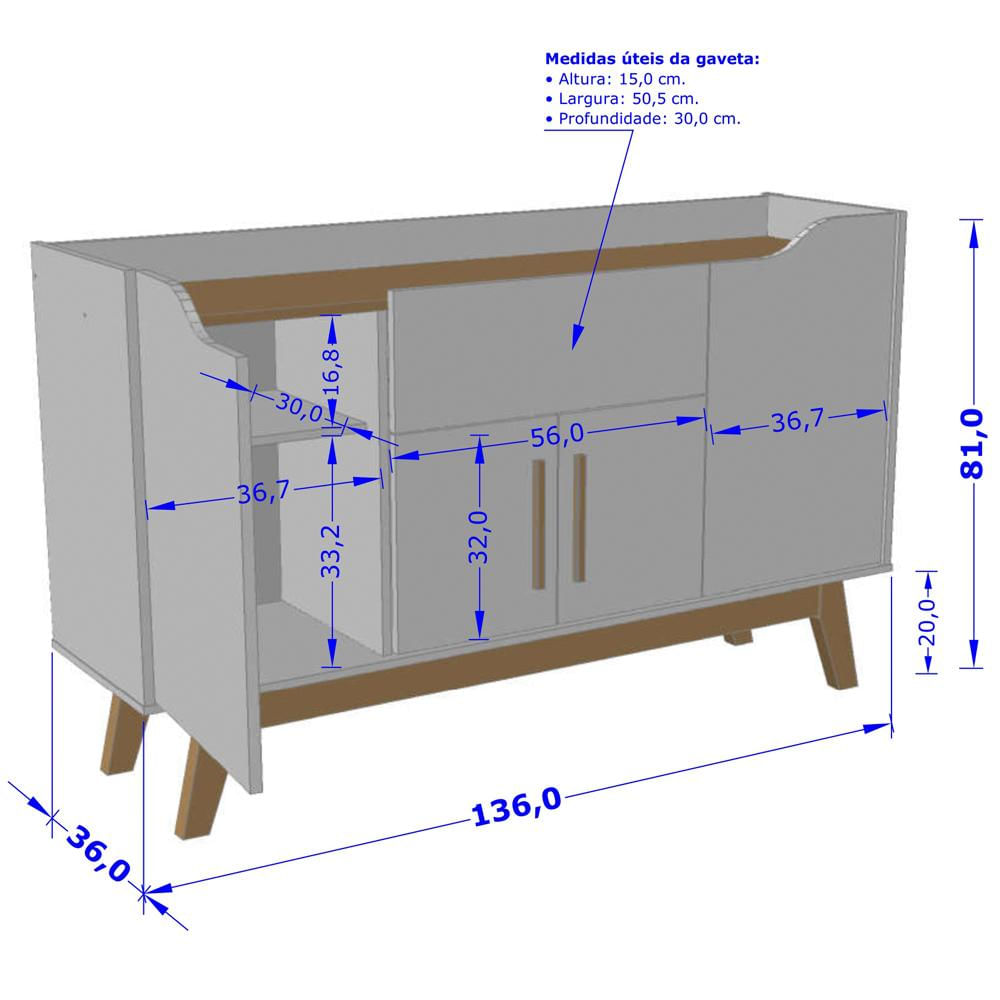 Aparador Buffet Sala de Jantar Future B02 Branco Cinamomo com Espelho Adnet 54 cm Preto - Lyam Decor