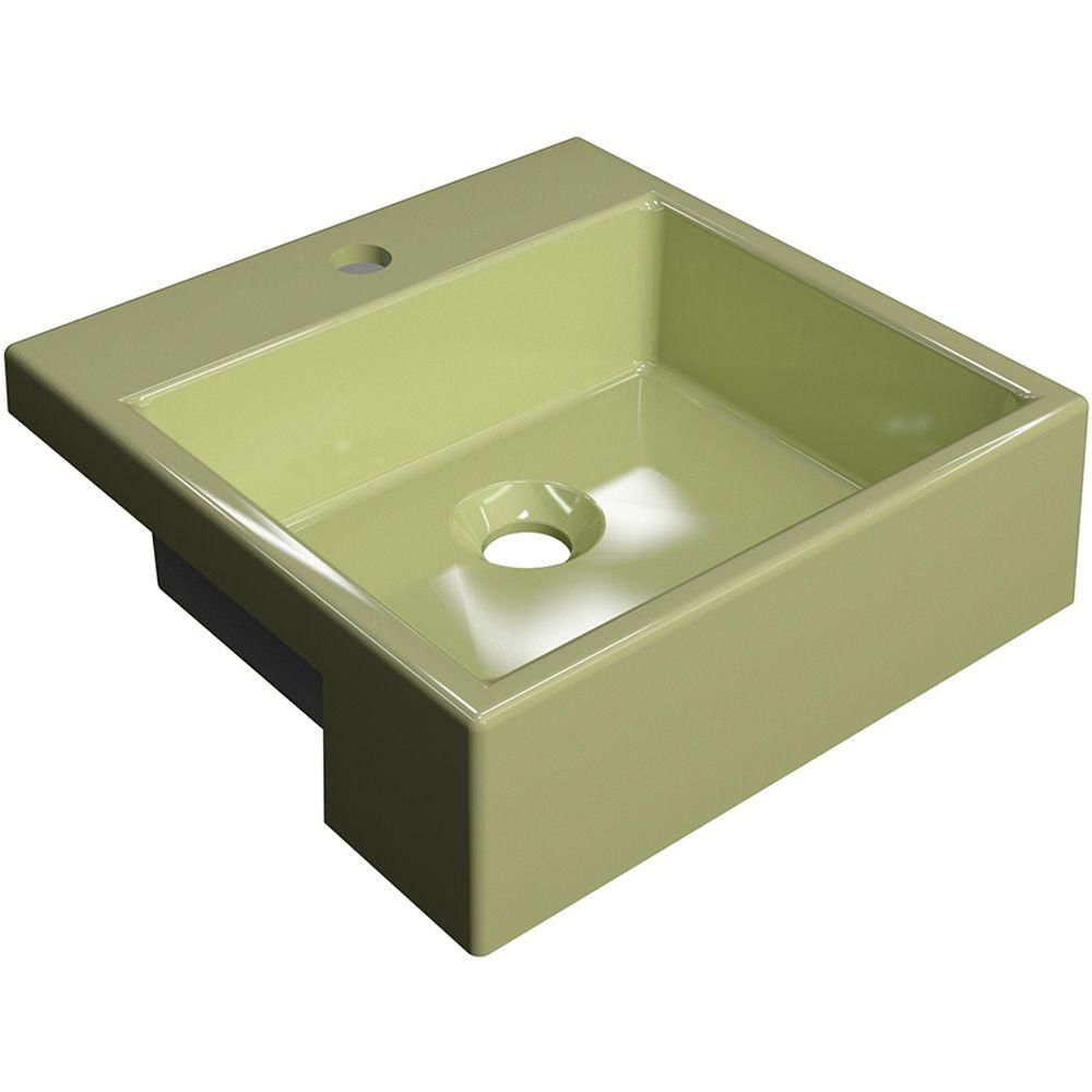 Cuba de Semi Encaixe Quadrada C01 Para Banheiro XQ355 Verde Acqua - Lyam Decor