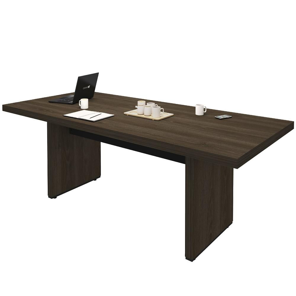 Mesa Para Escritório Reunião E Home Office Atria Executiva 204x90cm A02 Charuto Preto - Lyam Decor