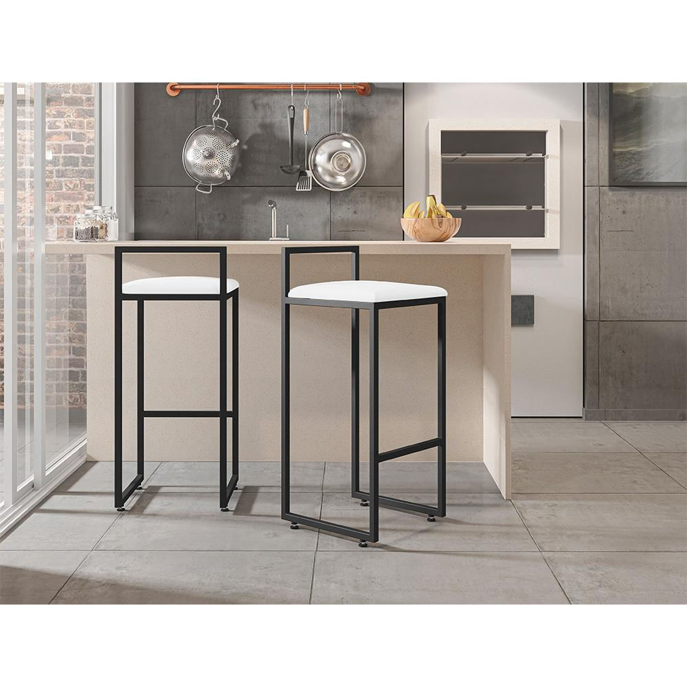 Banqueta Alta Para Cozinha Sala De Jantar Hanna L02 Preto Corano Branco - Lyam Decor