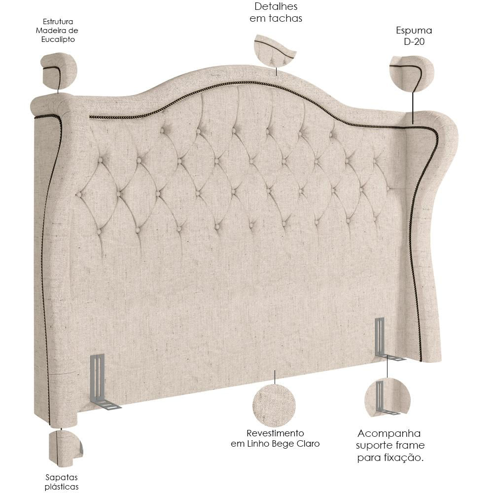 Cabeceira Cama Box Casal King 195 cm P05 Lisboa Linho Bege Claro - Lyam Decor