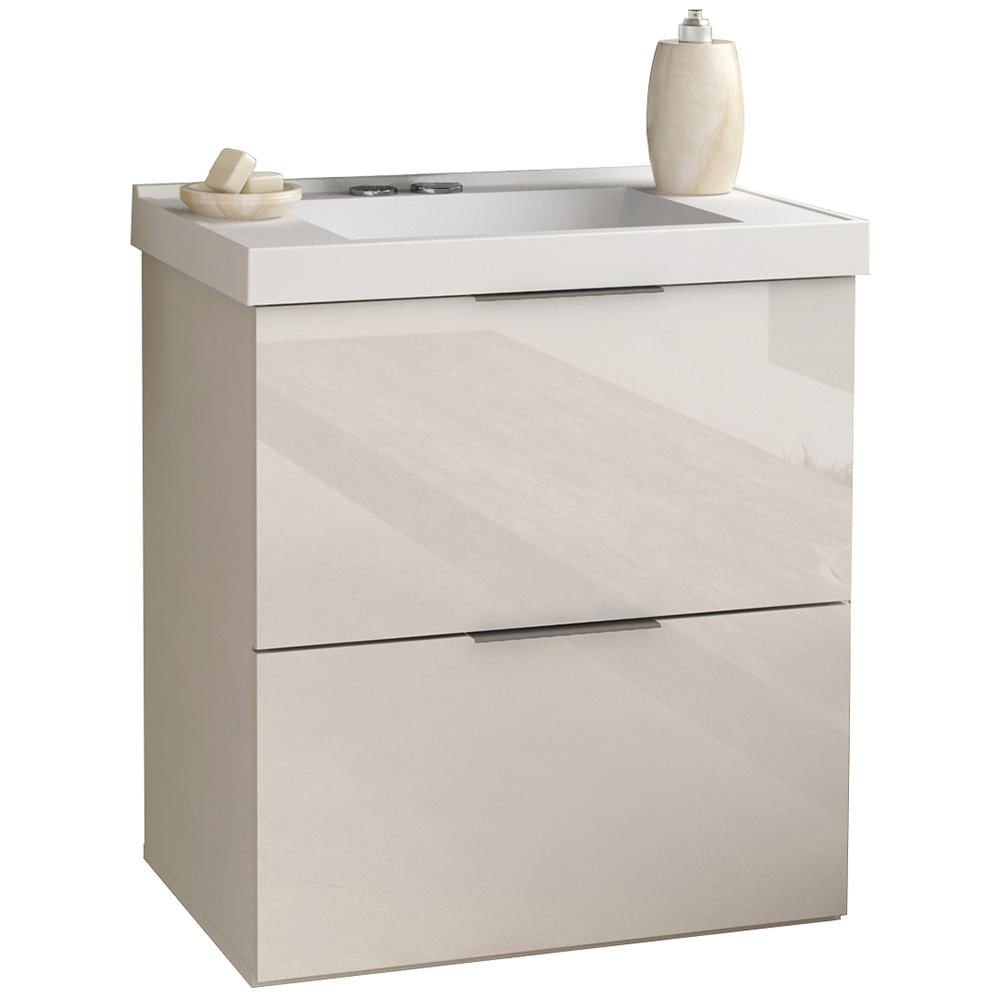 Conjunto Banheiro Gabinete 60cm Com Lavatório E Espelho Pietra B06 Branco Brilho - Lyam Decor