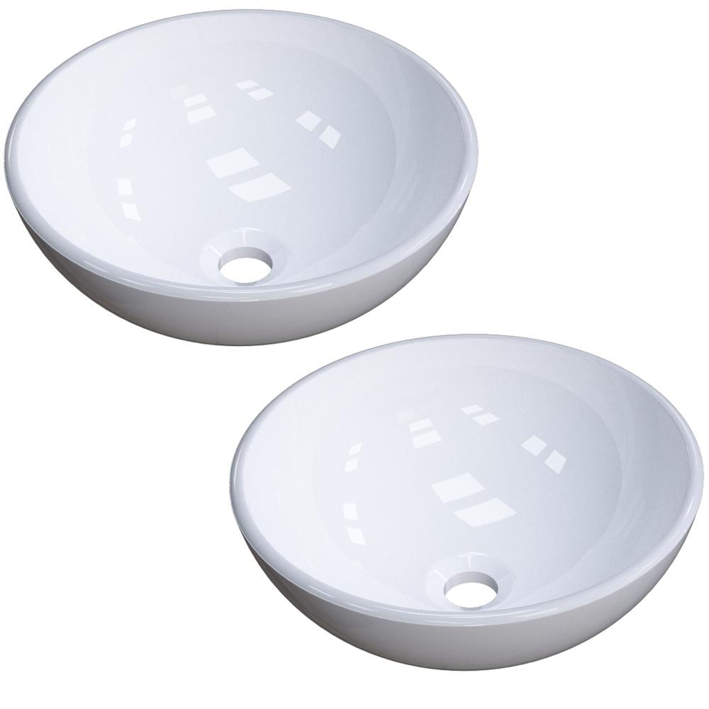 Kit 02 Cubas de Apoio 30 cm Redonda C01 Para Banheiro Lavabo R30W Branco - Lyam Decor