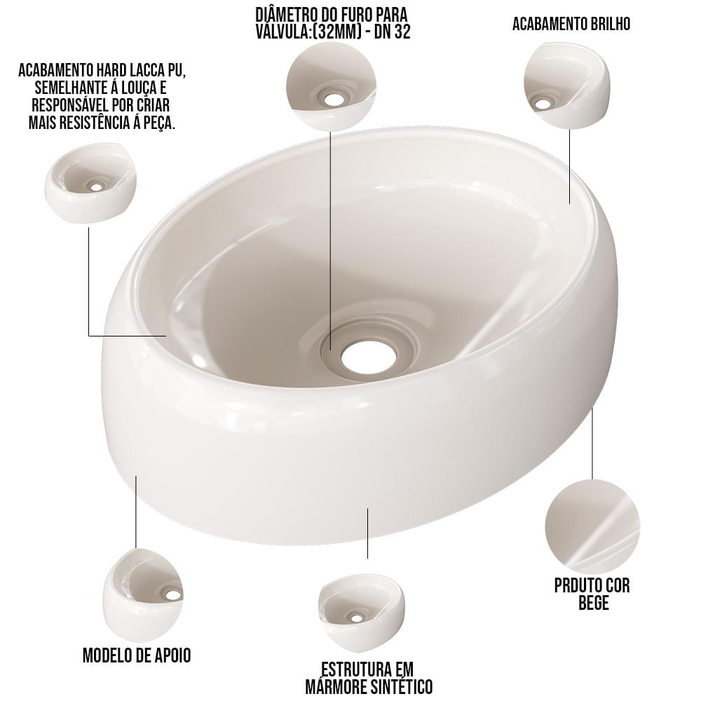 Kit 02 Cubas de Apoio Oval Para Banheiro Lavabo C01 Capri O39 Bege - Lyam Decor