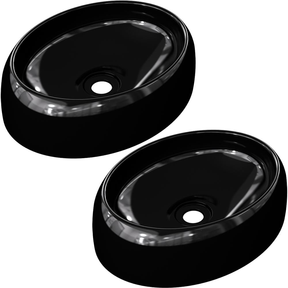 Kit 02 Cubas de Apoio Oval Para Banheiro Lavabo C01 Capri O39 Preto - Lyam Decor