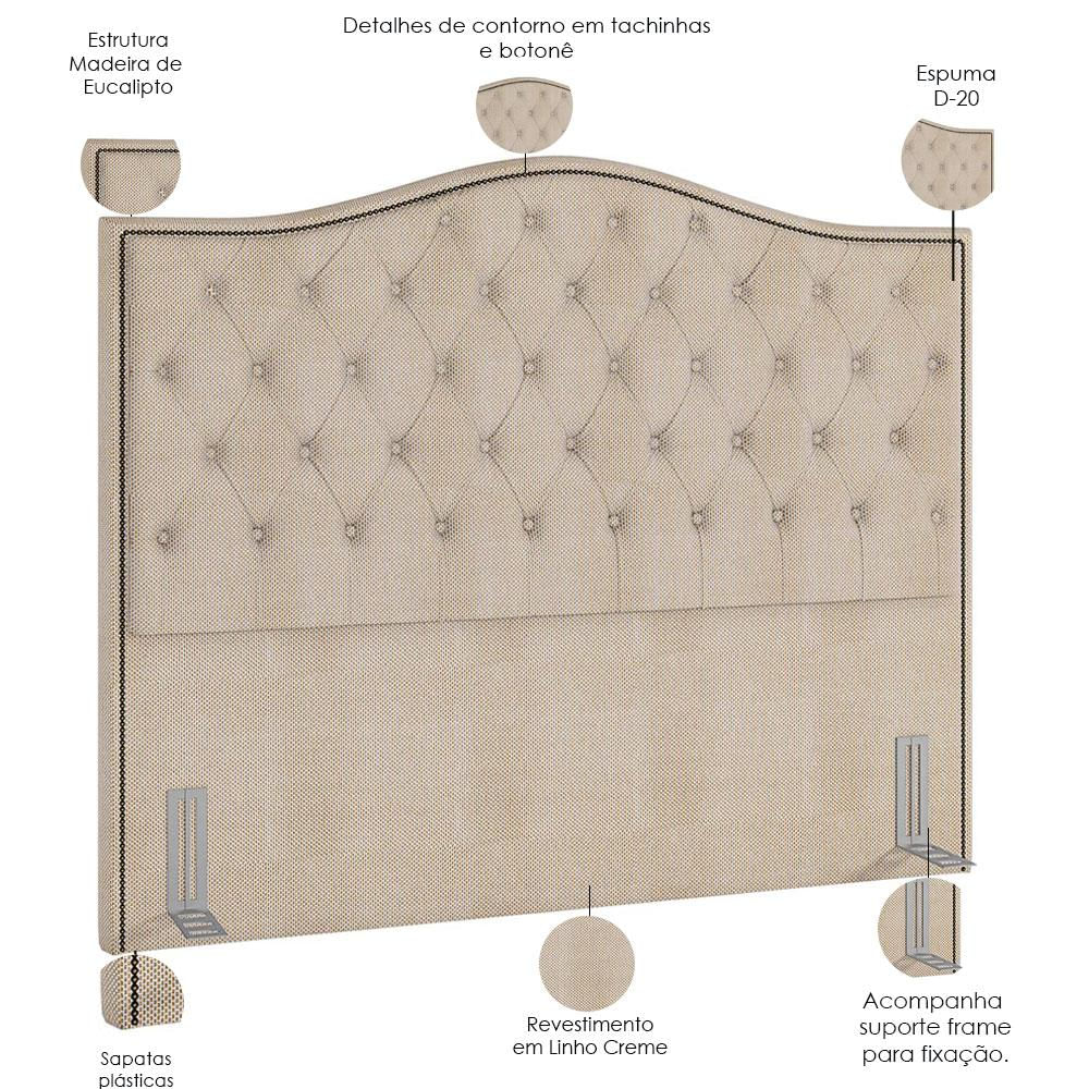 Cabeceira Cama Box Casal Queen 160 cm P05 Grécia Linho Creme - Lyam Decor