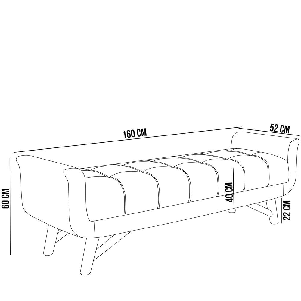 Puff Recamier Decorativo com Pés em Madeira 160 cm Itália P05 Linho Cinza Escuro - Lyam Decor