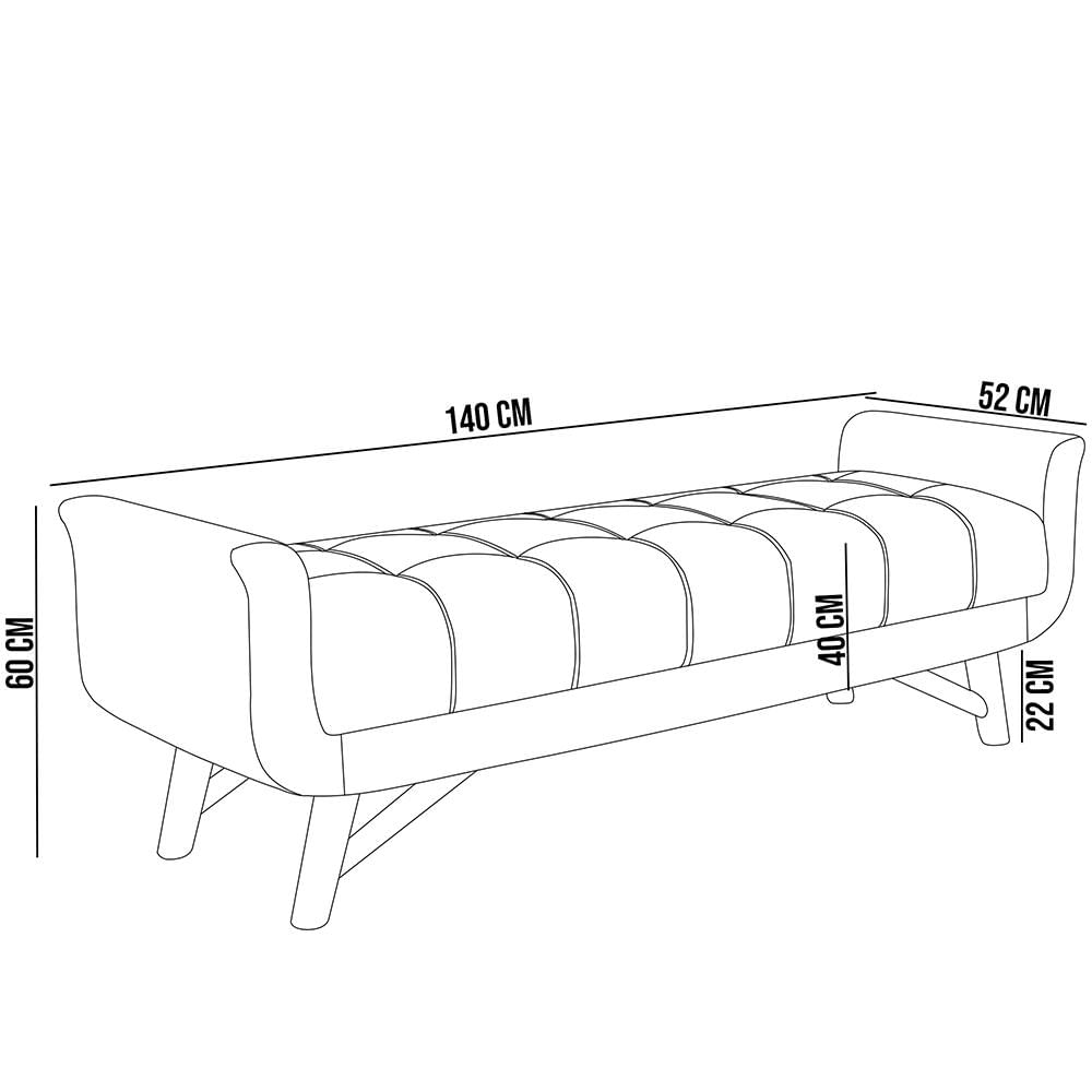 Puff Recamier Decorativo com Pés em Madeira 140 cm Itália P05 Linho Cinza Escuro - Lyam Decor