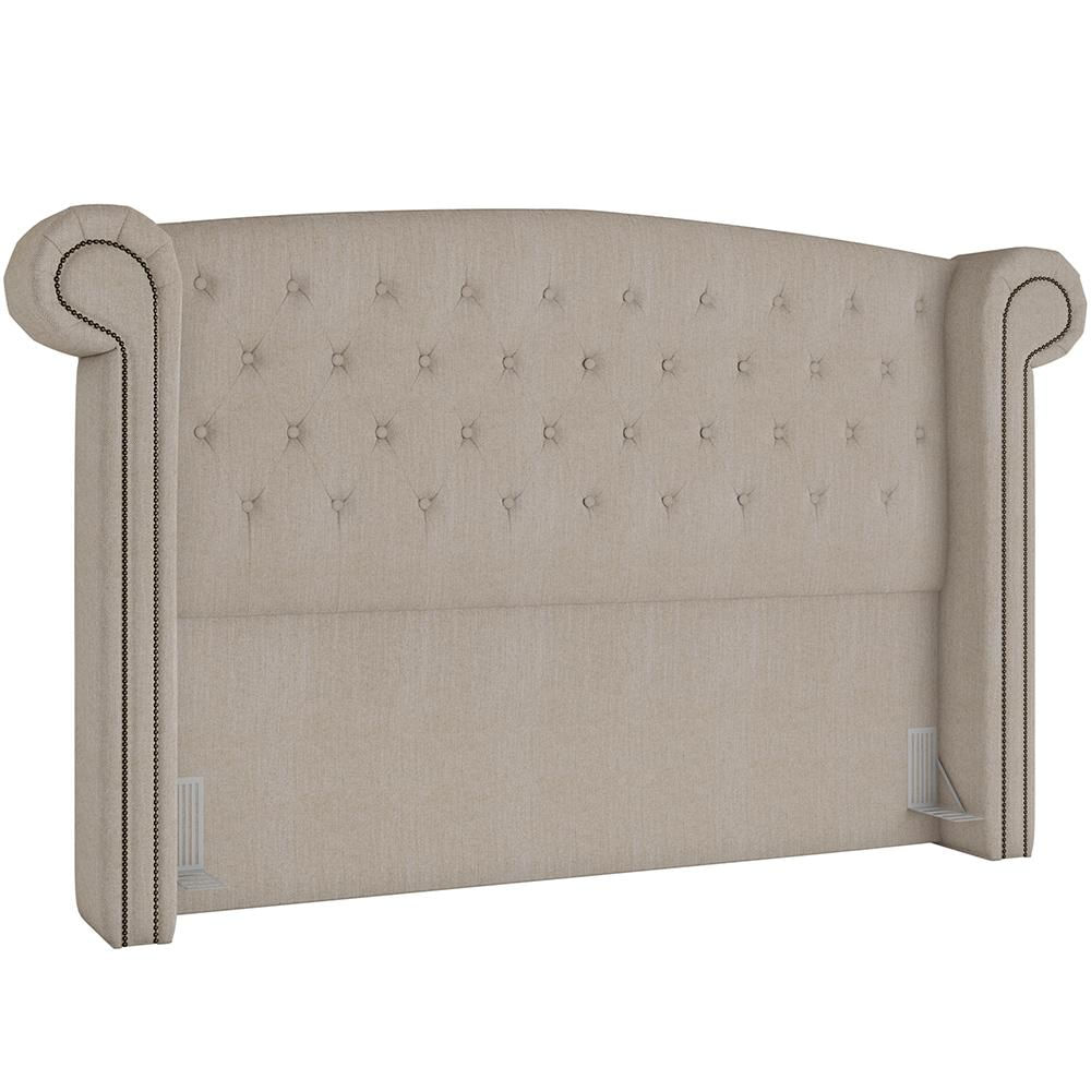 Cabeceira Cama Box King com Tachas 195 cm Sofia P05 Linho Creme - Lyam Decor