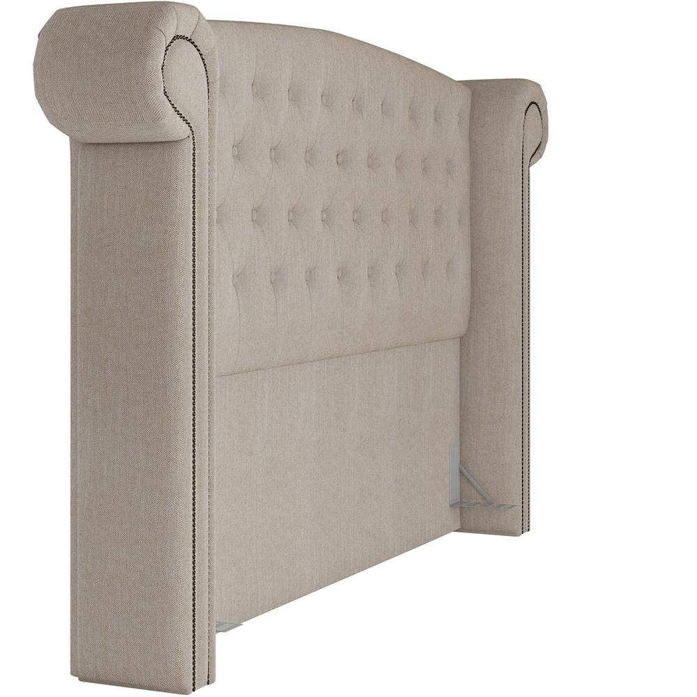 Cabeceira Cama Box King com Tachas 195 cm Sofia P05 Linho Creme - Lyam Decor