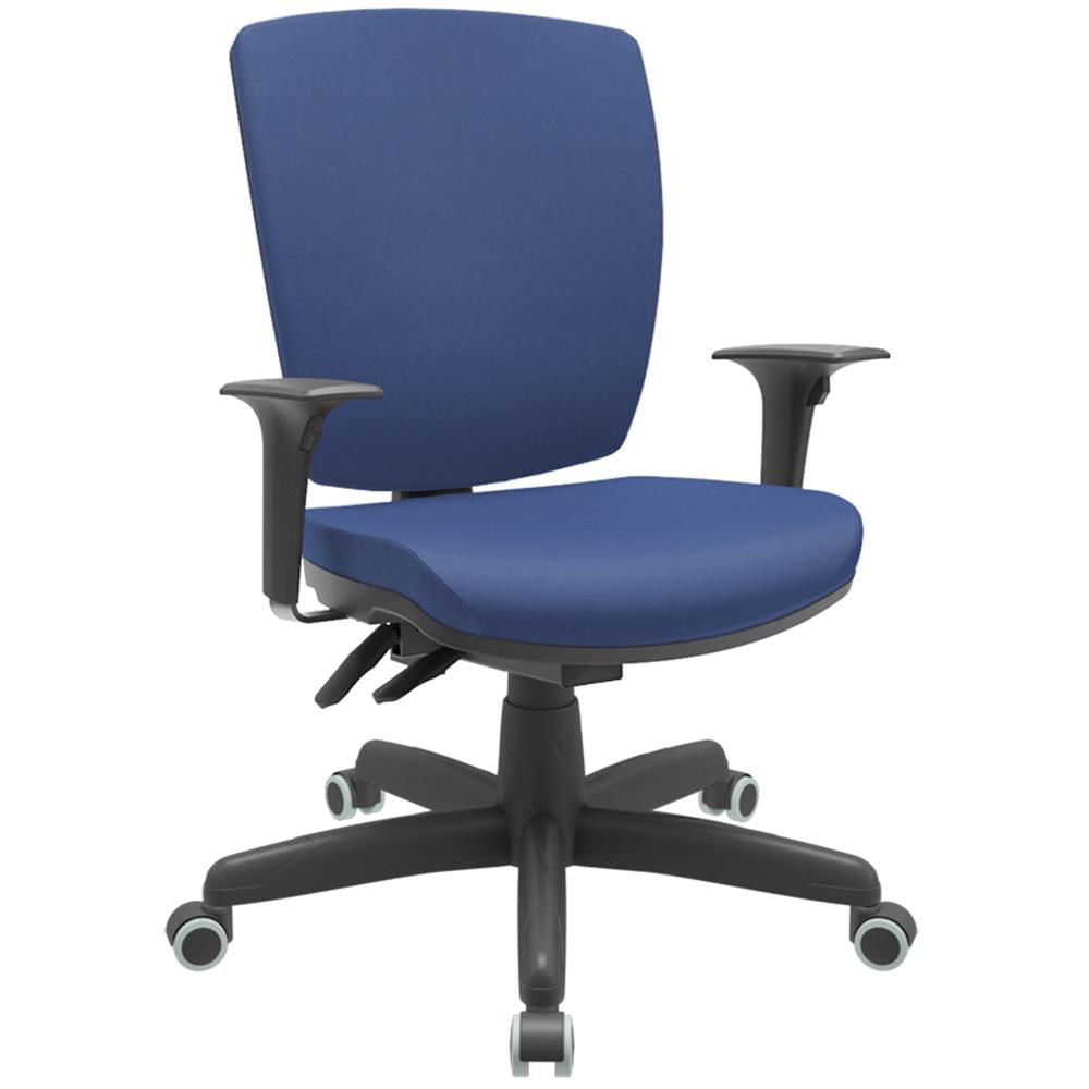 Cadeira de Escritório Diretor Office Base Giratória Preto Alta Flexi P03 Vinil Azul - Lyam