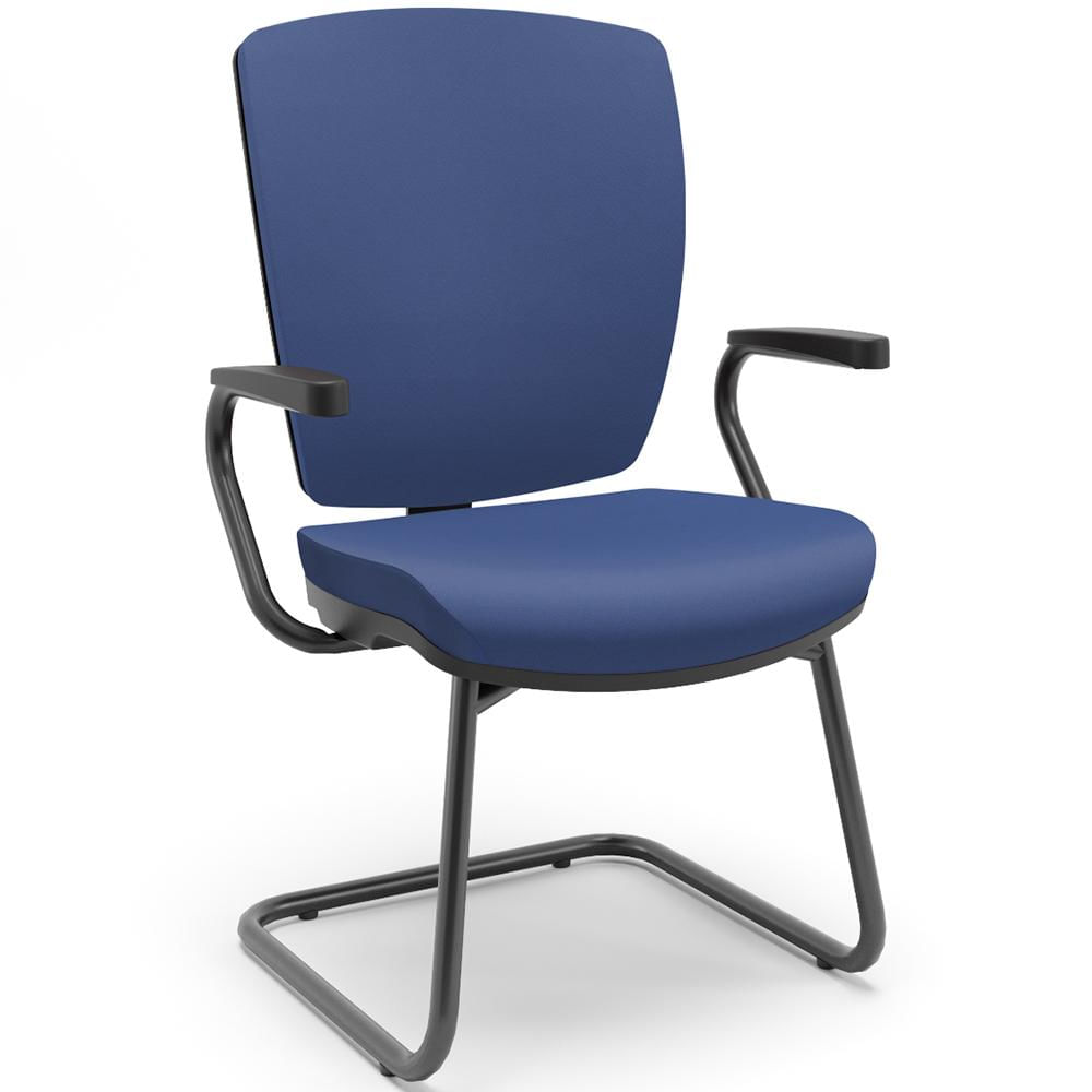 Cadeira de Escritório Fixa Executiva Office Preto Slim Alta Flexi P03 Vinil Azul - Lyam