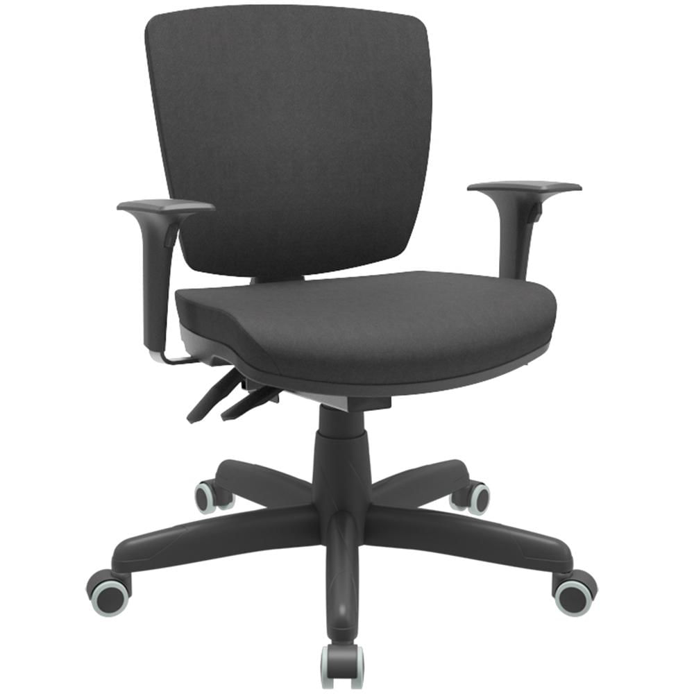 Cadeira de Escritório Executiva Office Base Giratória Preto Baixa Flexi P03 Poliéster Preto - Lyam