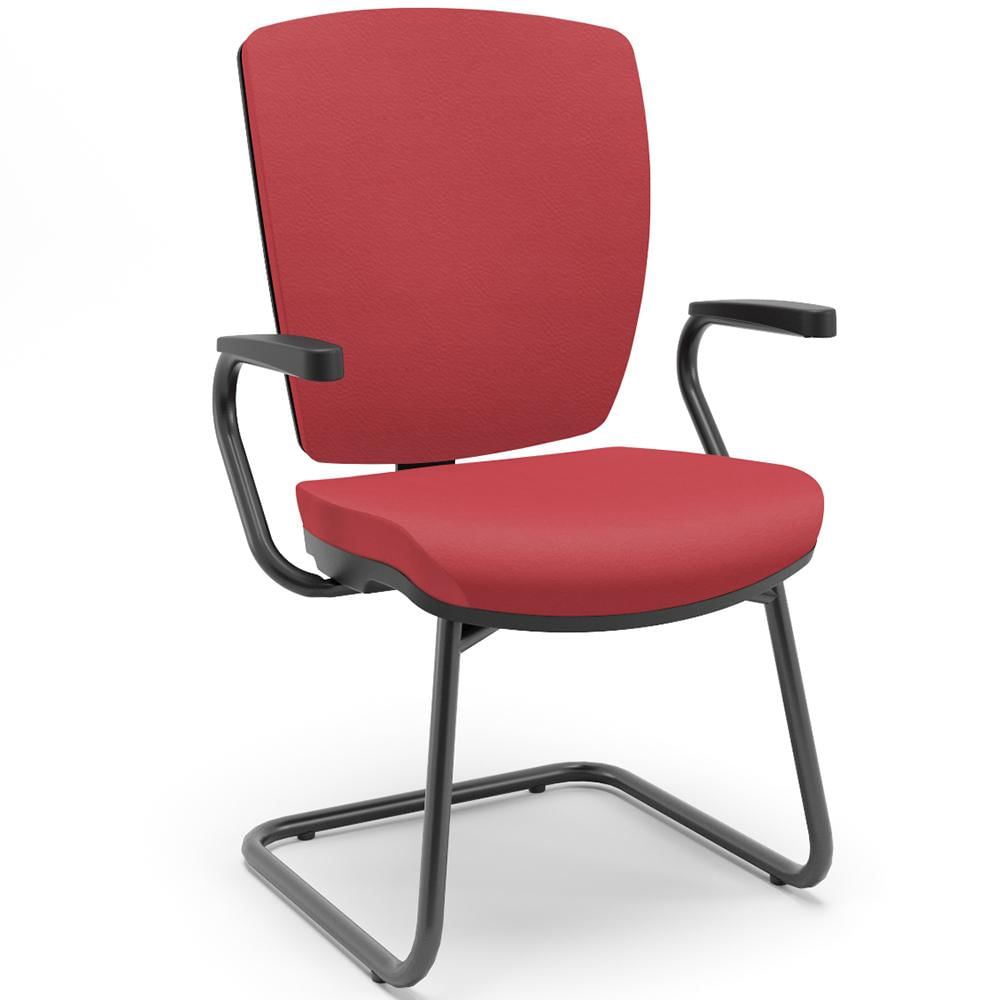 Cadeira de Escritório Fixa Executiva Office Preto Slim Alta Flexi P03 Vinil Vermelho - Lyam