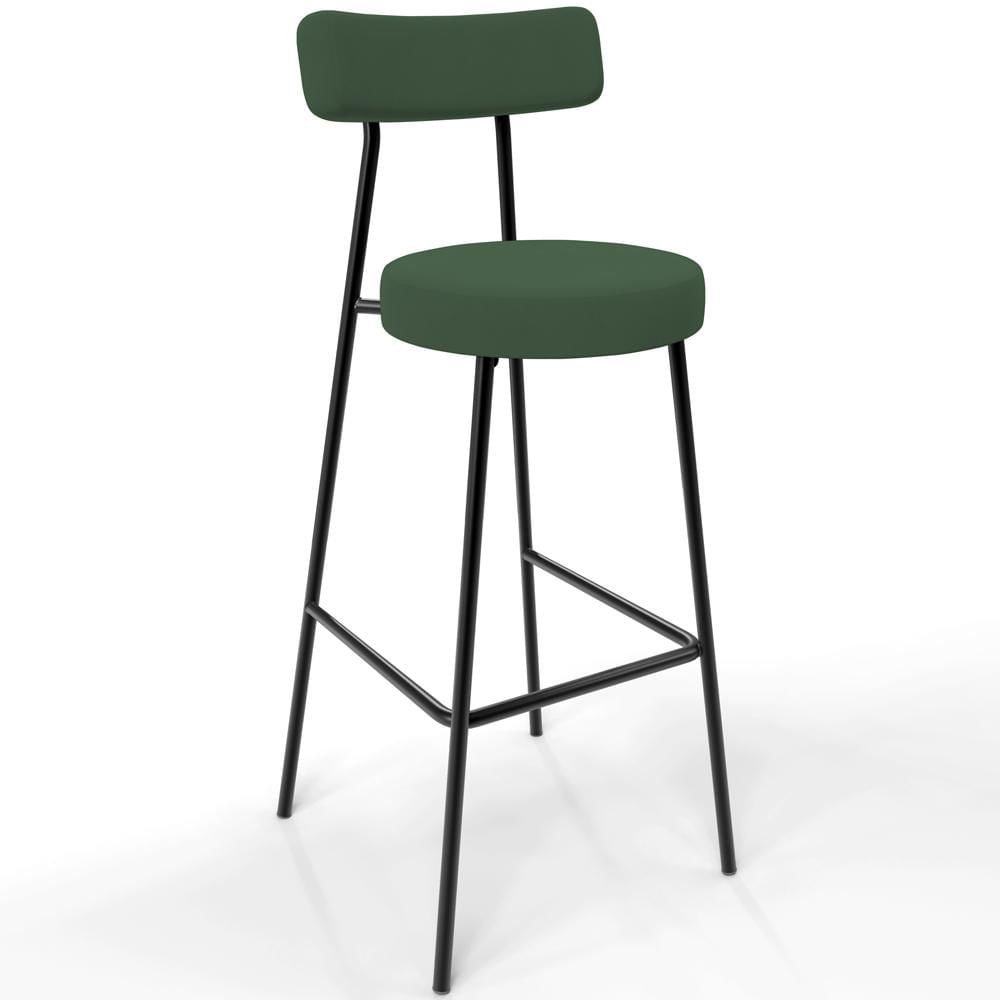 Banqueta Baixa Bar Cozinha Sala De Jantar Estrutura Em Aço Milão L02 Suede Verde Musgo - Lyam Decor