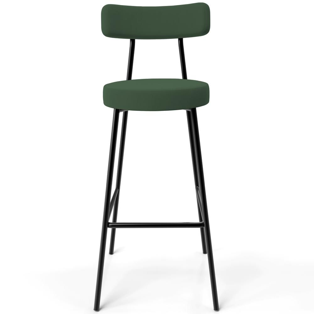 Banqueta Baixa Bar Cozinha Sala De Jantar Estrutura Em Aço Milão L02 Suede Verde Musgo - Lyam Decor