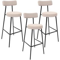 Kit 03 Banquetas Altas Cozinha Bar Sala De Jantar Em Aço Milão L02 Suede Bege - Lyam Decor