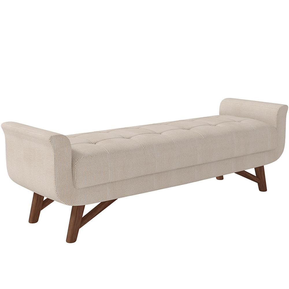 Puff Recamier Decorativo com Pés em Madeira 195 cm Itália P05 Linho Creme - Lyam Decor