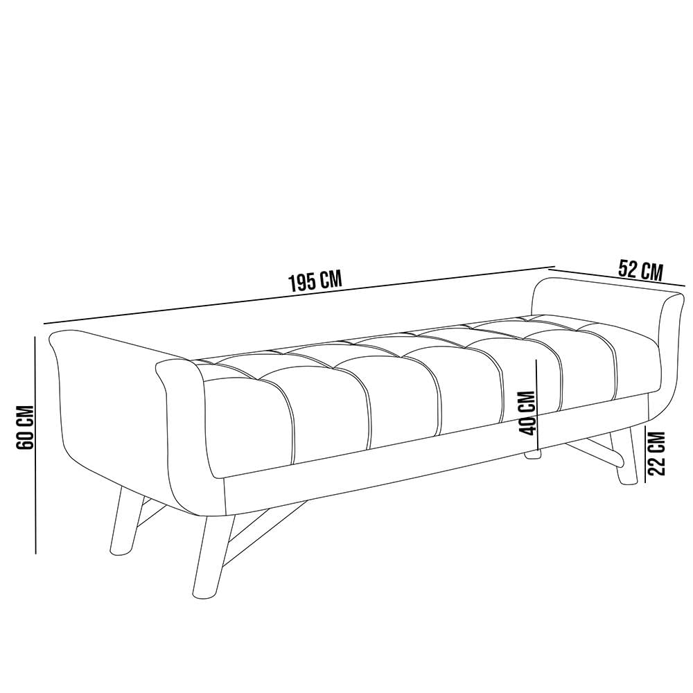 Puff Recamier Decorativo com Pés em Madeira 195 cm Itália P05 Linho Cinza Escuro - Lyam Decor