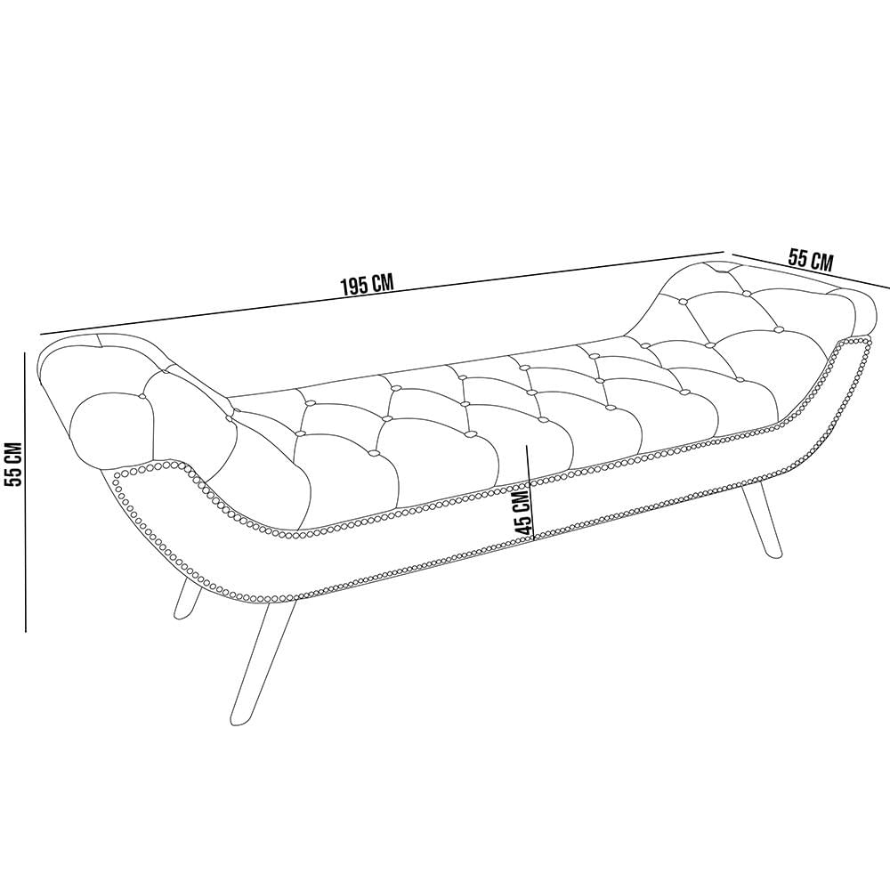 Puff Recamier Decorativo com Tachas 195 cm Santorini P05 Facto Dunas Pérola - Lyam Decor