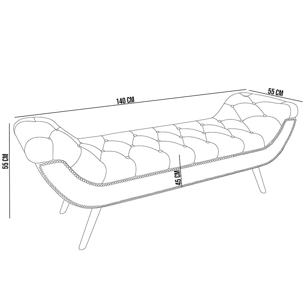 Puff Recamier Decorativo com Tachas 140 cm Santorini P05 Linho Creme - Lyam Decor