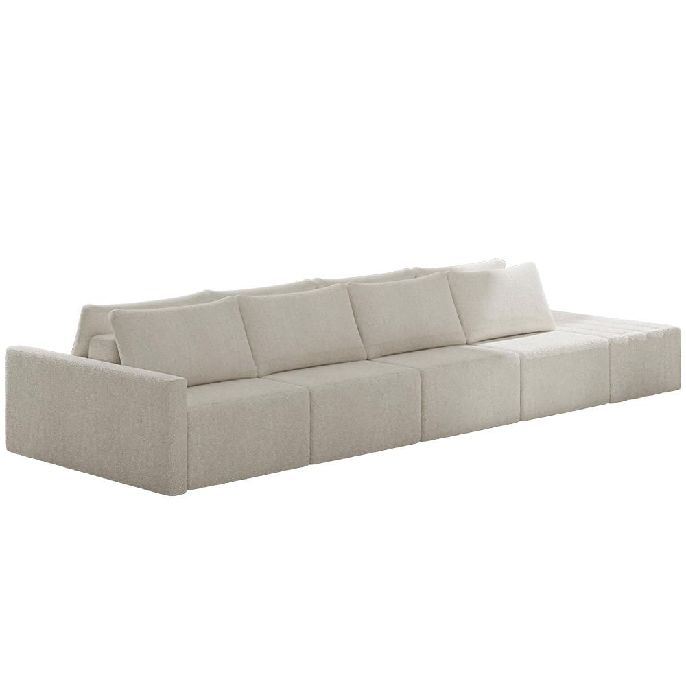 Sofá Ilha Modular para Sala 432cm com Puff Dublin K01 Bouclê Bege