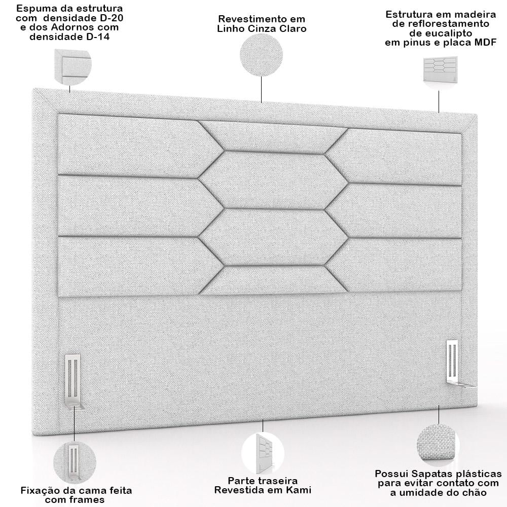 Cabeceira Cama Box Queen 160cm Estofada Nora P05 Linho Cinza Claro - Lyam Decor