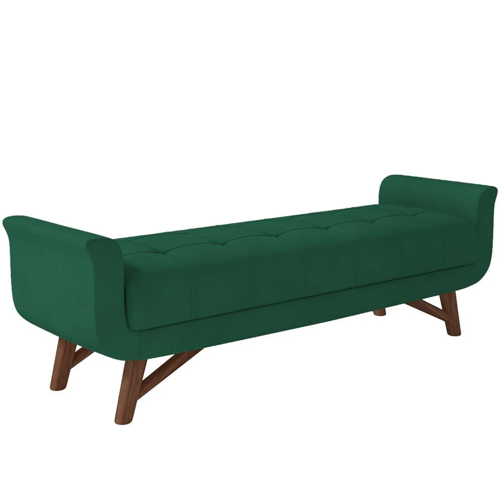 Puff Recamier Decorativo com Pés em Madeira 195 cm Itália P05 Veludo Verde - Lyam