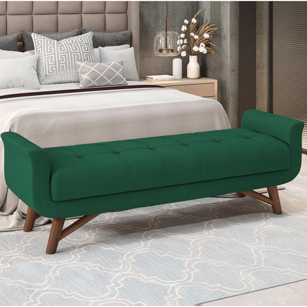 Puff Recamier Decorativo com Pés em Madeira 195 cm Itália P05 Veludo Verde - Lyam